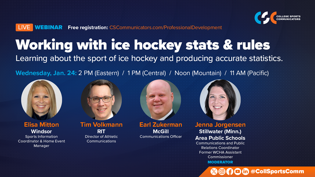 Free Live Webinar: Working with ice hockey statistics, stat rules & producing accurate statistics — Jan. 24 at 2 PM (ET)